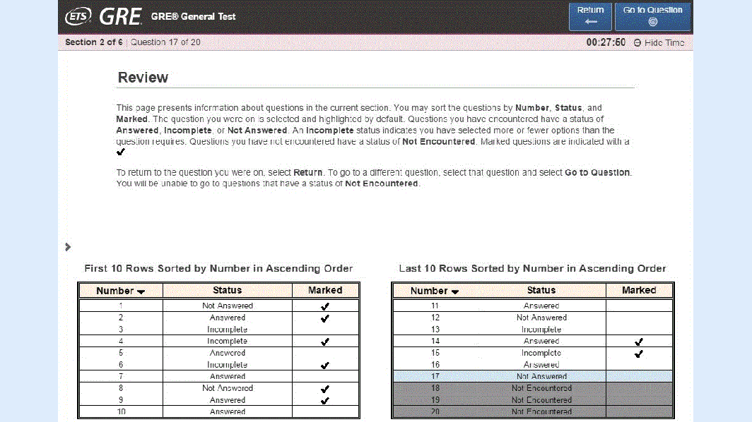An example of the review screen is shown