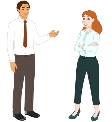 picture of a man and a woman talking    