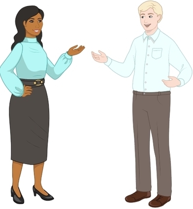 picture of a woman and a man talking